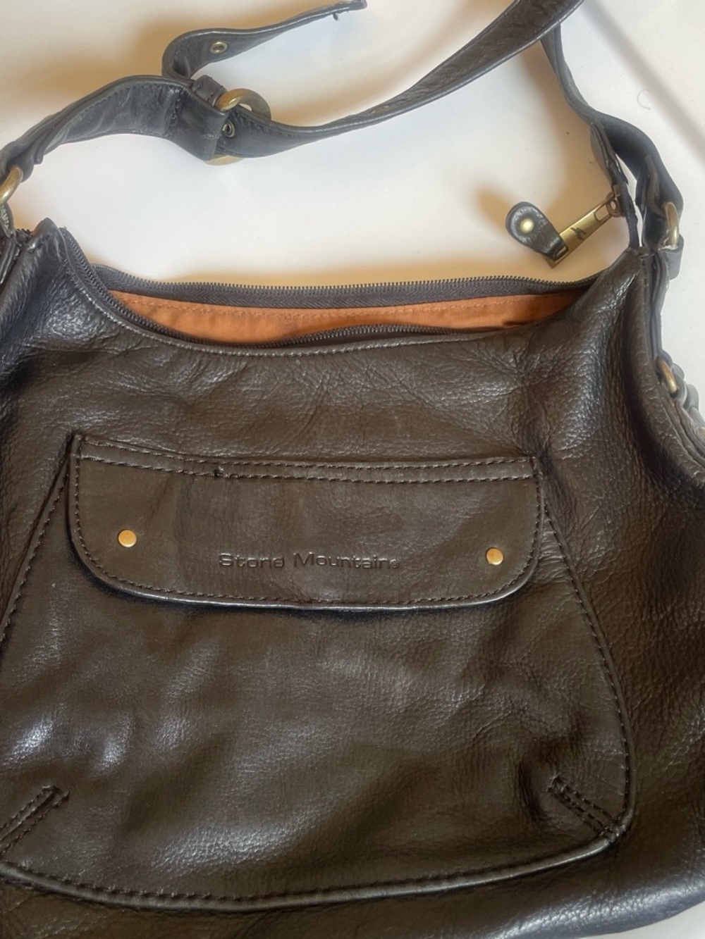Stone Mountain Black Leather Crossbody with Tan Interior